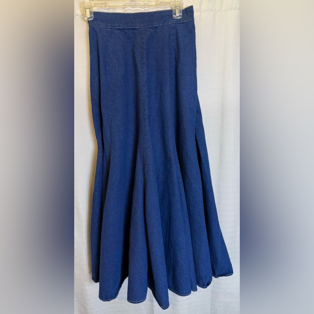 Vintage Desert West By Sherry Holt Blue Denim Western Prairie Maxi Skirt Sz S